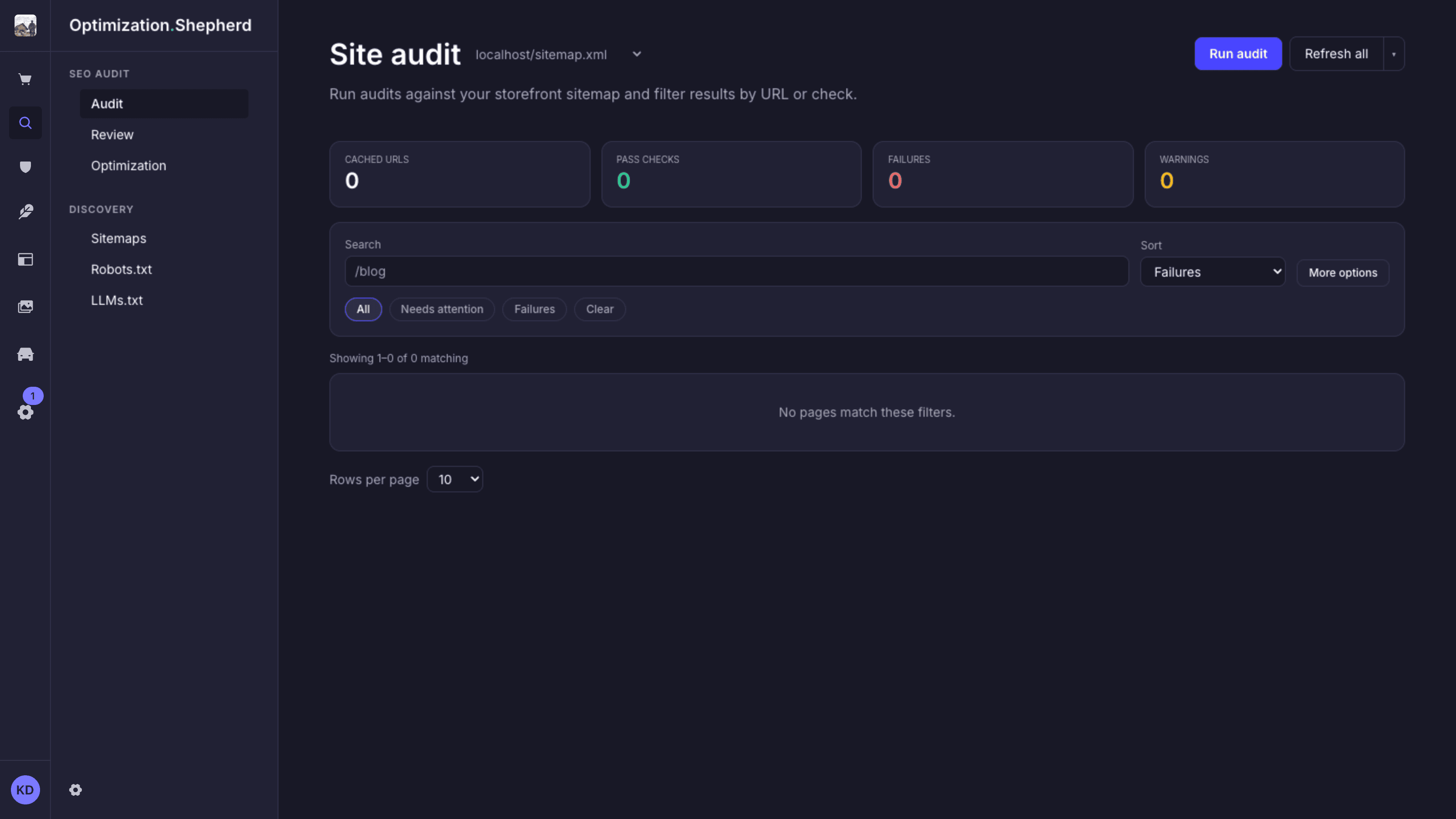 Optimization Shepherd SEO audit dashboard